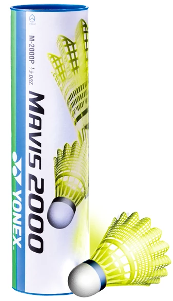 Badminton shuttles Yonex  Mavis 2000 Yellow (6 Pack)  groene strook (tot 19-29°C)