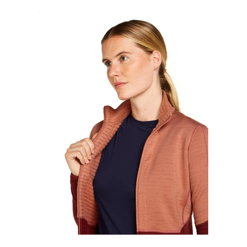 Dames hoodie Icebreaker Merino 400 RealFleece Descender LS Z Cedar Wood/Port/Cb