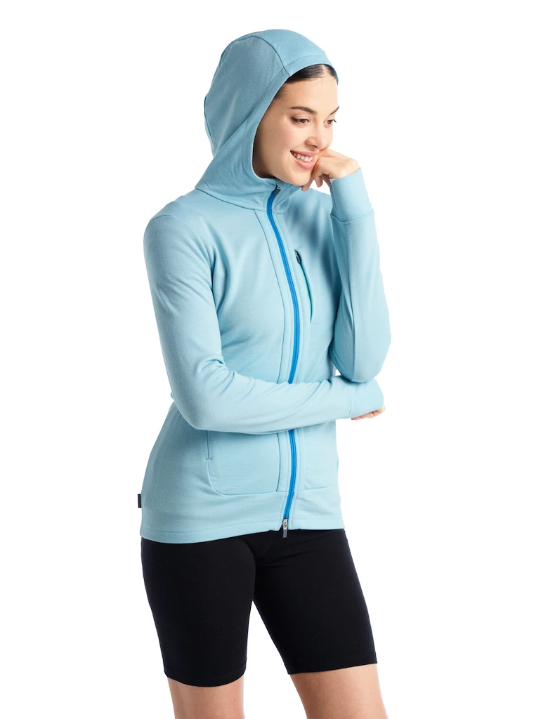 Dames hoodie Icebreaker  Quantum III LS Zip Haze/Azul