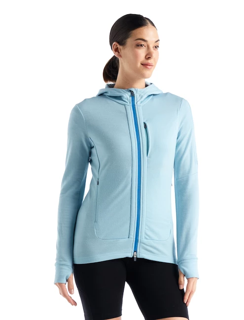 Dames hoodie Icebreaker  Quantum III LS Zip Haze/Azul