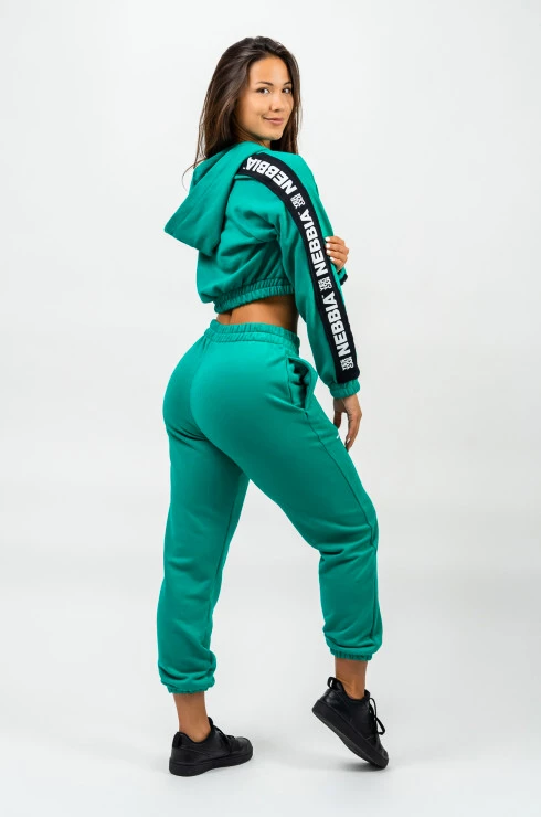 Dames hoodie Nebbia  Cropped Zip-Up Hoodie green