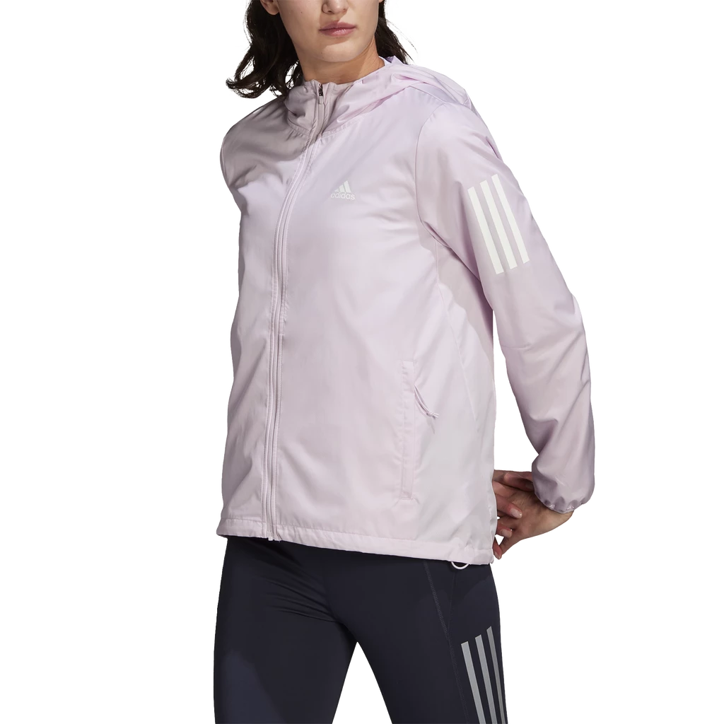 Dames jas adidas Bezit de vlucht Hooded Running Windbreaker Almost Pink