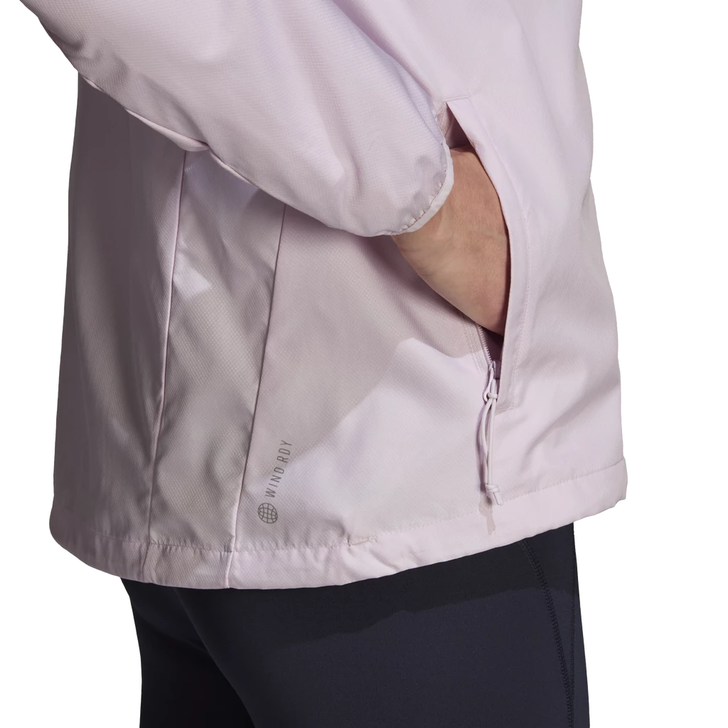 Dames jas adidas Bezit de vlucht Hooded Running Windbreaker Almost Pink
