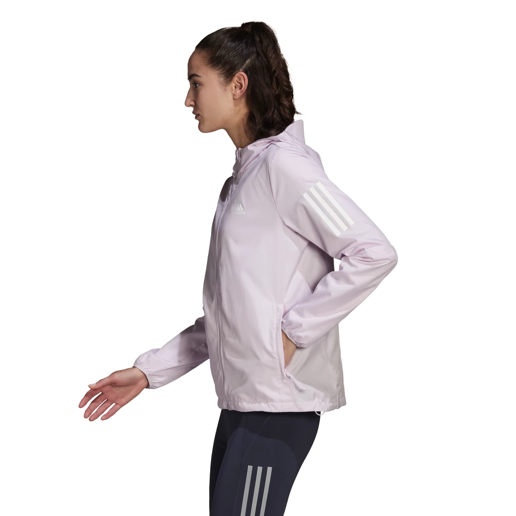 Dames jas adidas Bezit de vlucht Hooded Running Windbreaker Almost Pink
