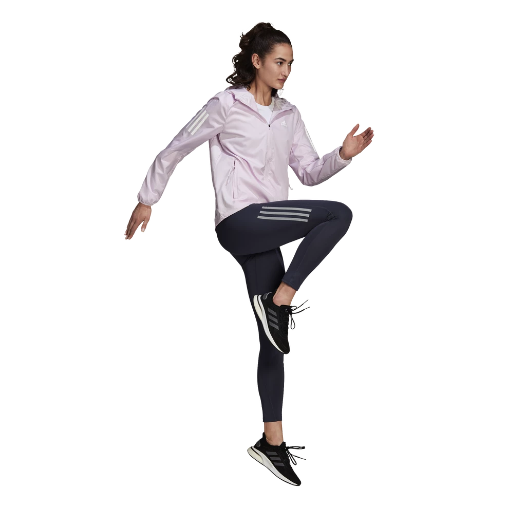 Dames jas adidas Bezit de vlucht Hooded Running Windbreaker Almost Pink