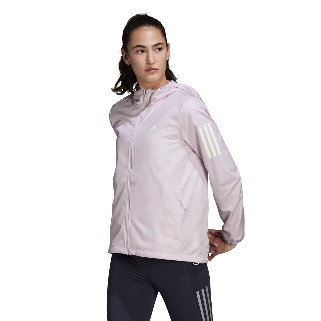 Dames jas adidas Bezit de vlucht Hooded Running Windbreaker Almost Pink