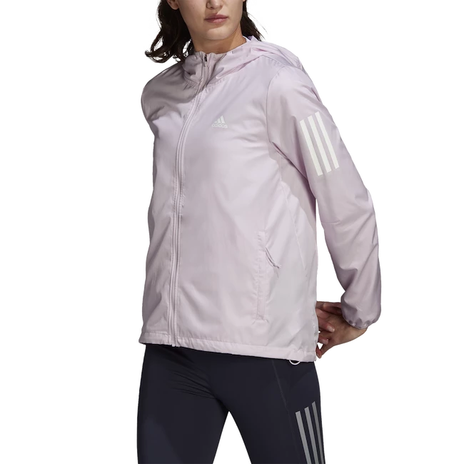Dames jas adidas Bezit de vlucht Hooded Running Windbreaker Almost Pink