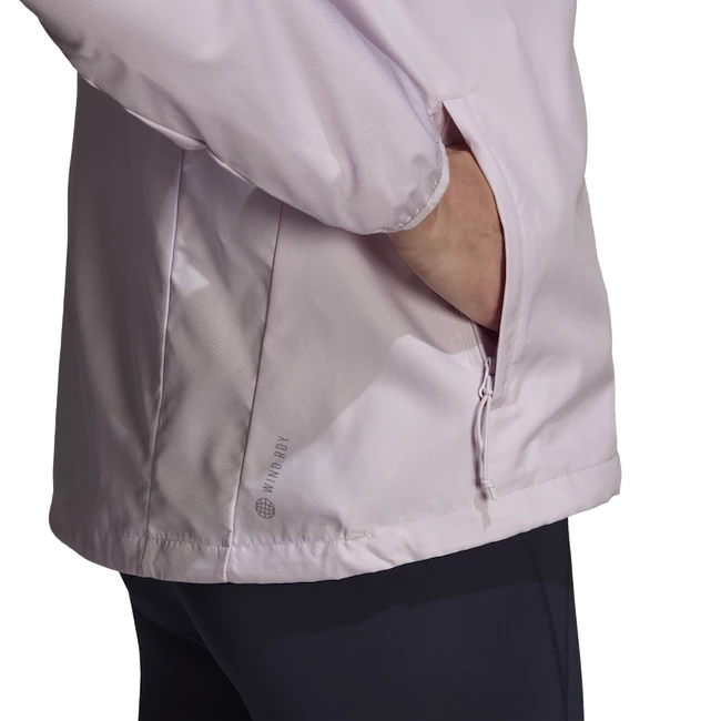 Dames jas adidas Bezit de vlucht Hooded Running Windbreaker Almost Pink