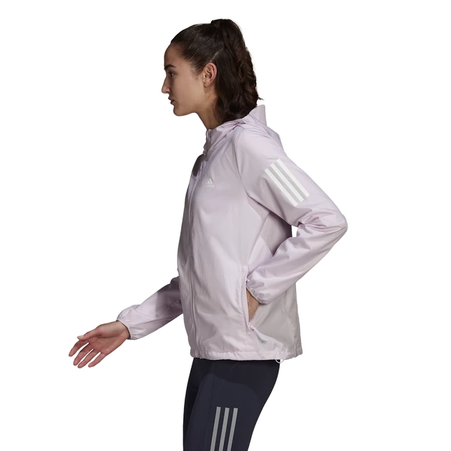 Dames jas adidas Bezit de vlucht Hooded Running Windbreaker Almost Pink