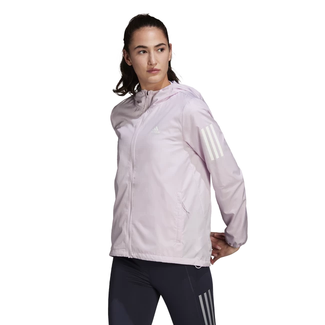 Dames jas adidas Bezit de vlucht Hooded Running Windbreaker Almost Pink