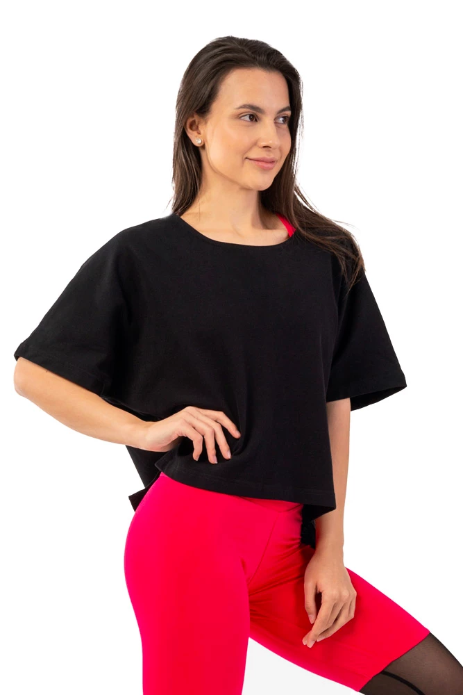 Dames T-shirt Nebbia  Organic Cotton Loose Fit “The Minimalist” Crop Top 417 black XS/S