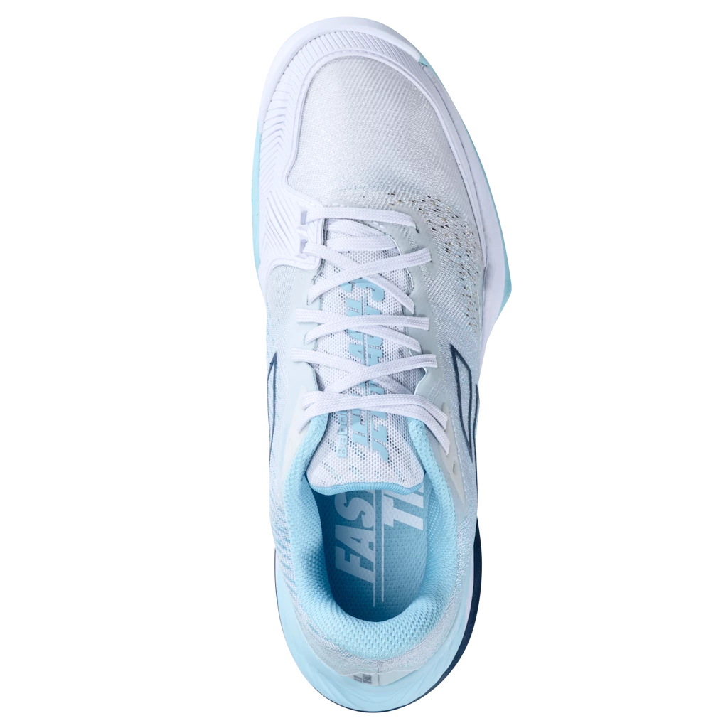 Dames tennisschoenen Babolat Jet Mach 3 All Court Women White/Angel Blue