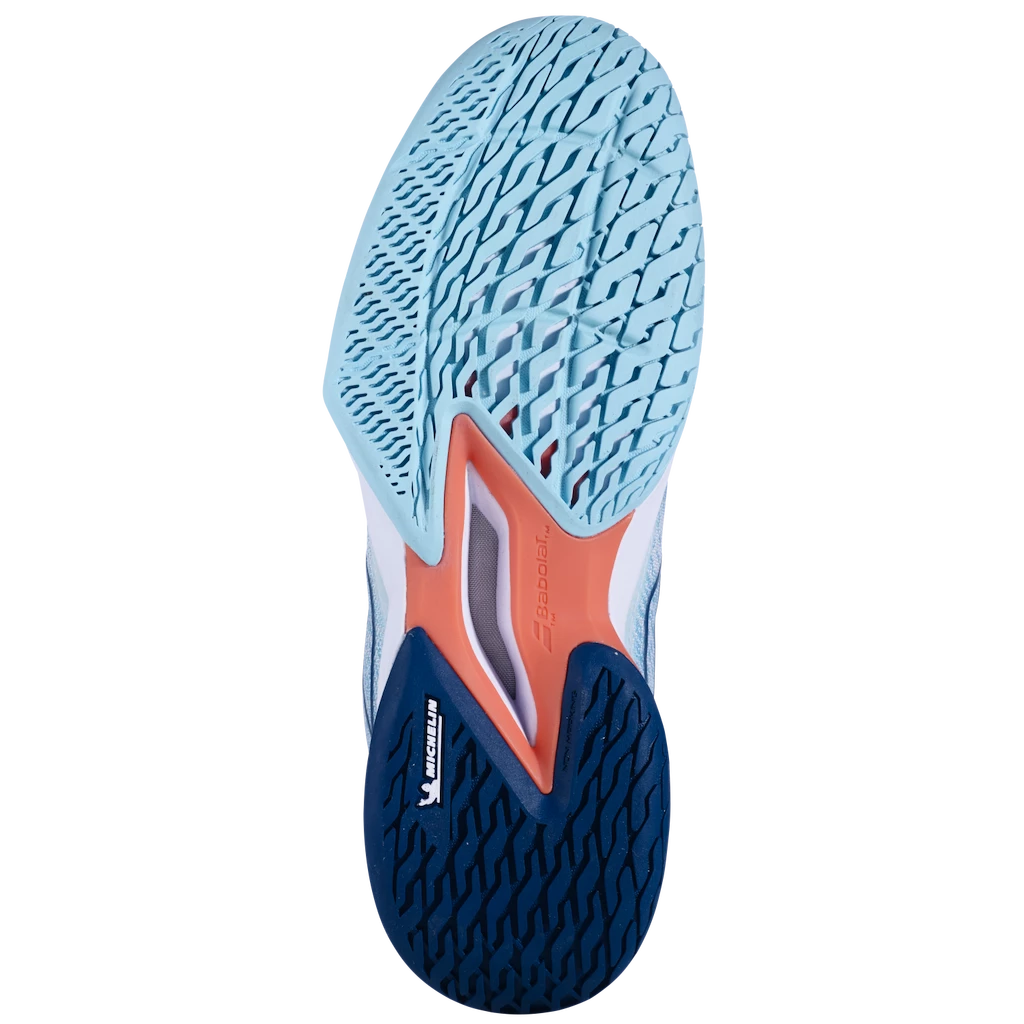 Dames tennisschoenen Babolat Jet Mach 3 All Court Women White/Angel Blue