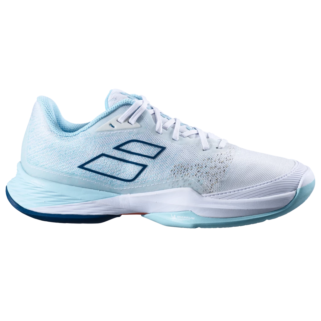 Dames tennisschoenen Babolat Jet Mach 3 All Court Women White/Angel Blue