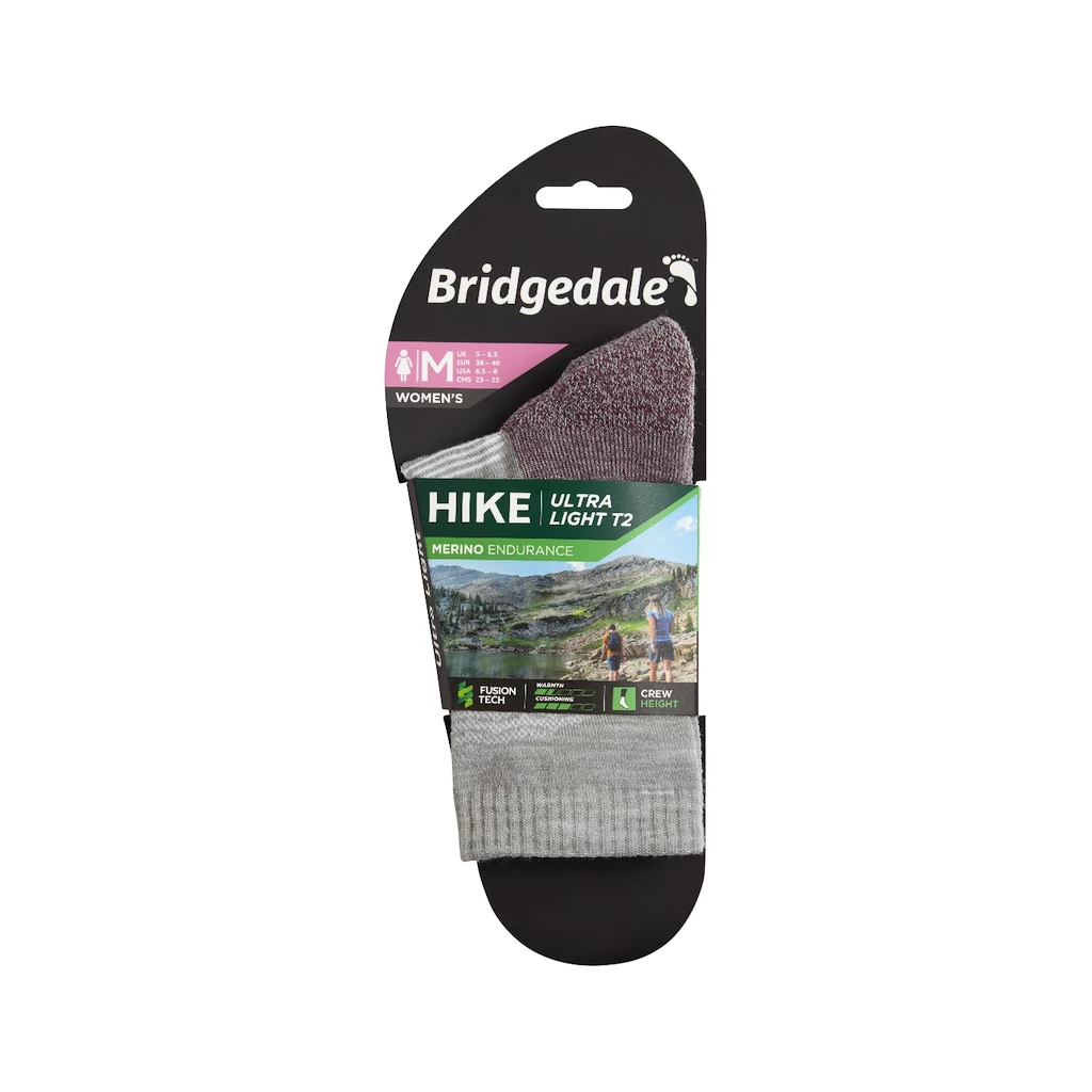 Damessokken Bridgedale  Hike UL Performance Crew Original Aubergine