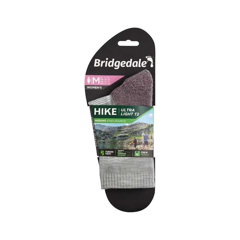 Damessokken Bridgedale  Hike UL Performance Crew Original Aubergine  L