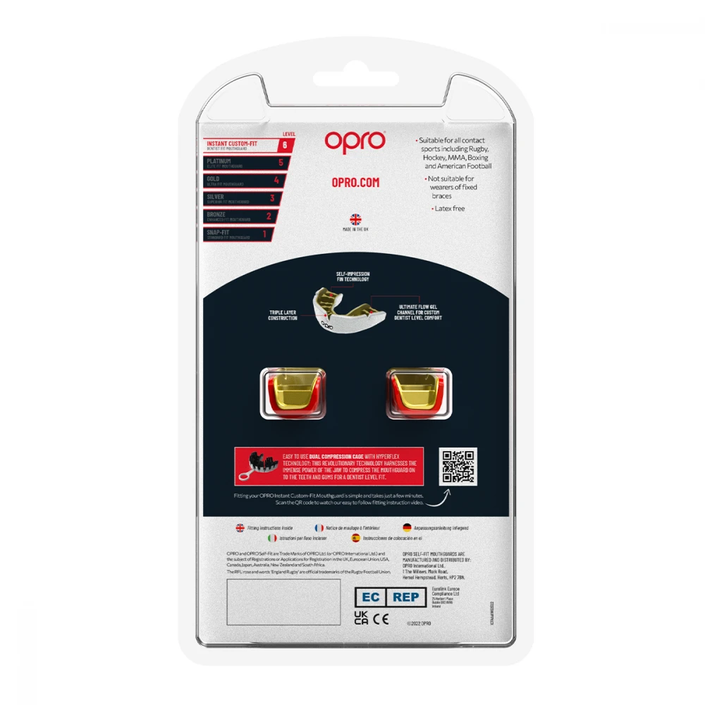 Gebitsbeschermer Opro  INSTANT CUSTOM FIT JAWS Red/Gold Senior