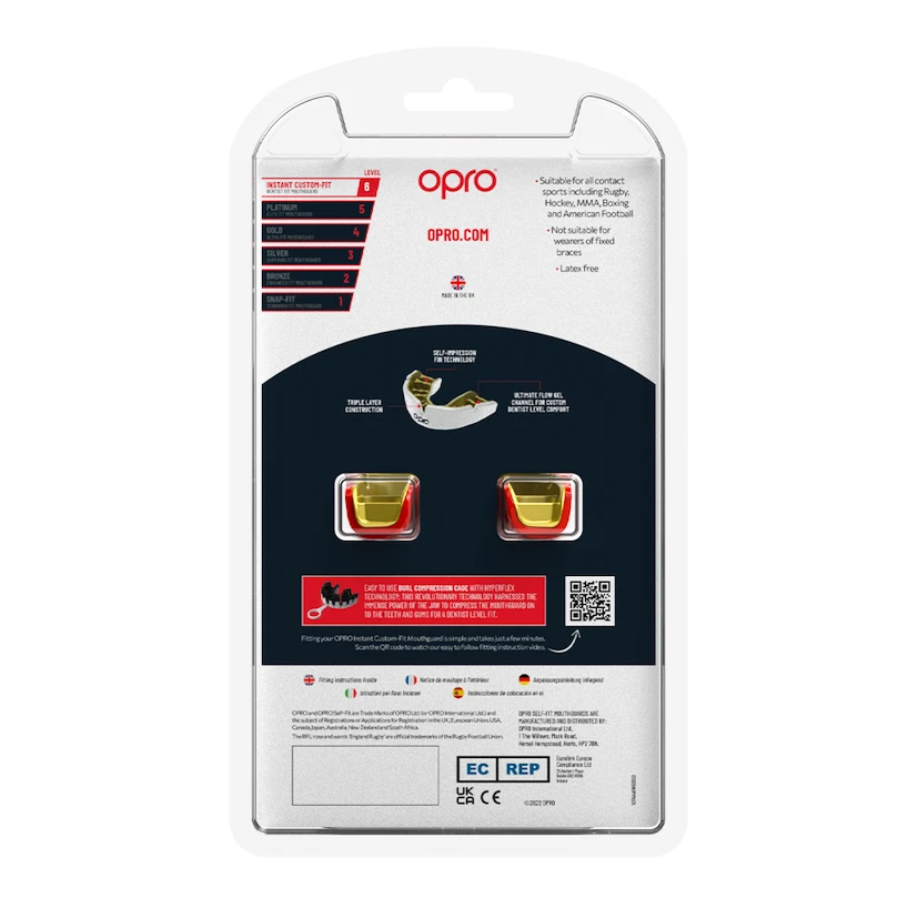 Gebitsbeschermer Opro  INSTANT CUSTOM FIT JAWS Red/Gold Senior