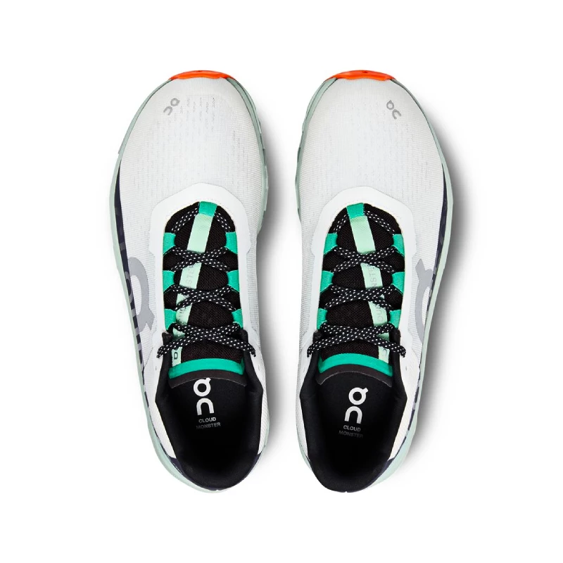 Heren hardloopschoenen On Cloudmonster Undyed-White/Creek