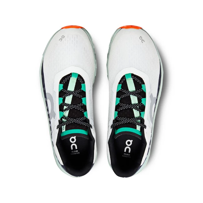 Heren hardloopschoenen On Cloudmonster Undyed-White/Creek