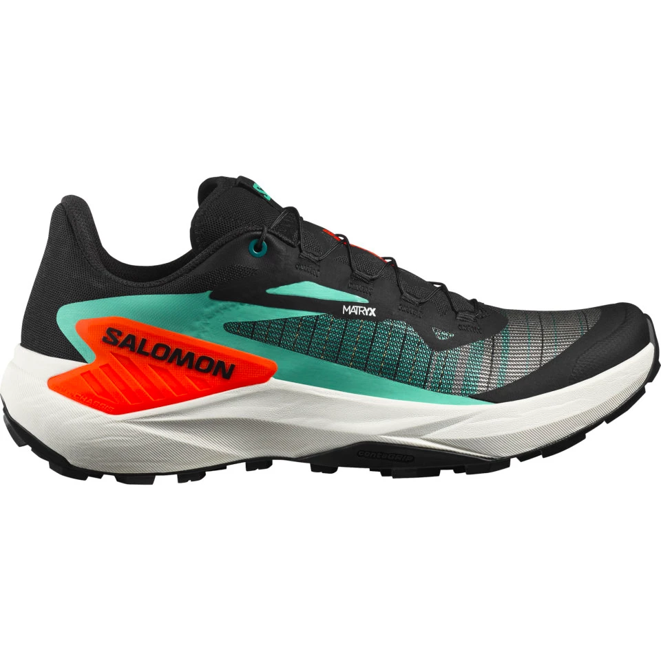 Heren hardloopschoenen Salomon Genesis Black/Electric Green/Cherry Tomato