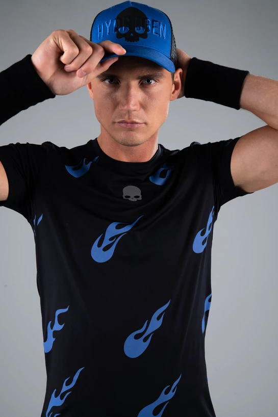 Heren T-shirt Hydrogen  Flames Tech Tee Black/Bluette M