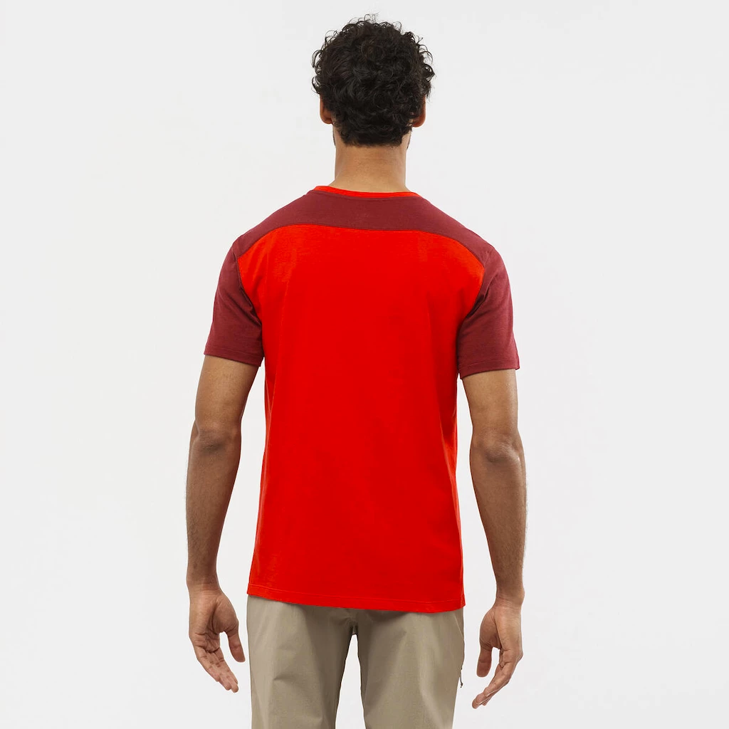 Heren T-shirt Salomon  Essential Colorblock Fiery Red
