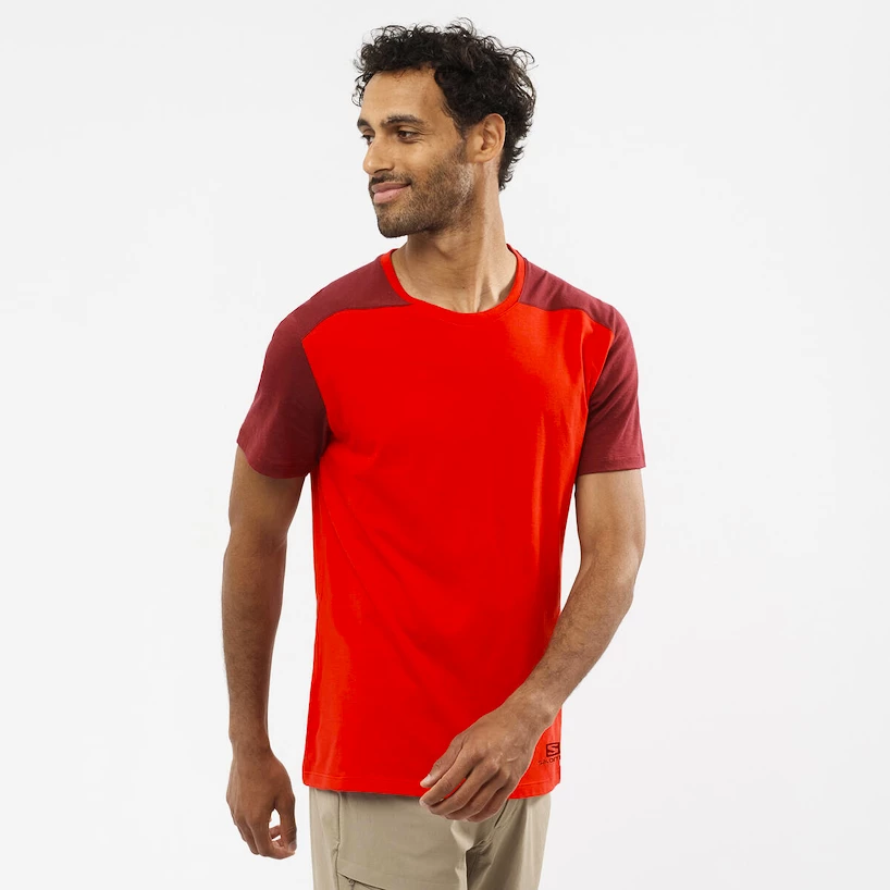 Heren T-shirt Salomon  Essential Colorblock Fiery Red M
