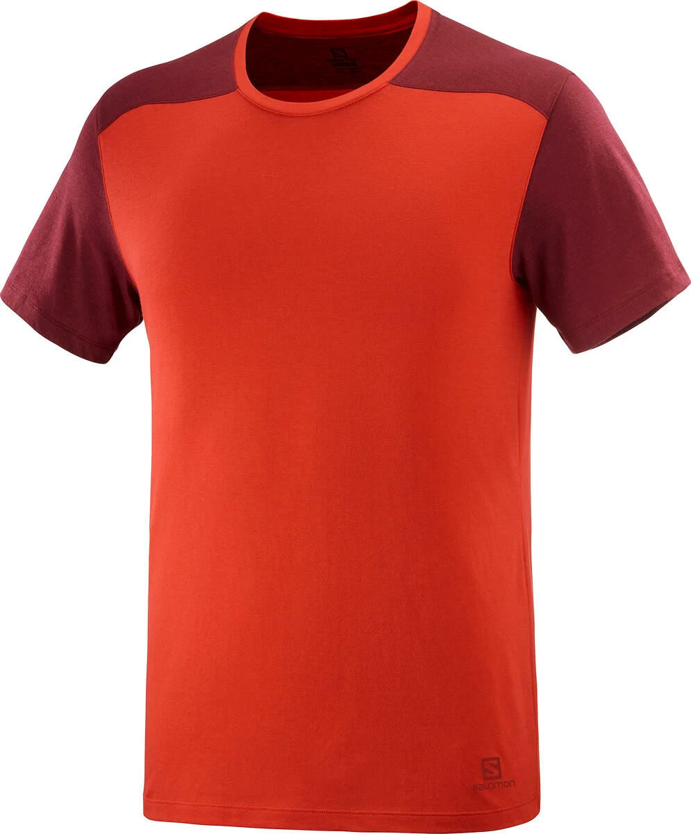 Heren T-shirt Salomon  Essential Colorblock Fiery Red M