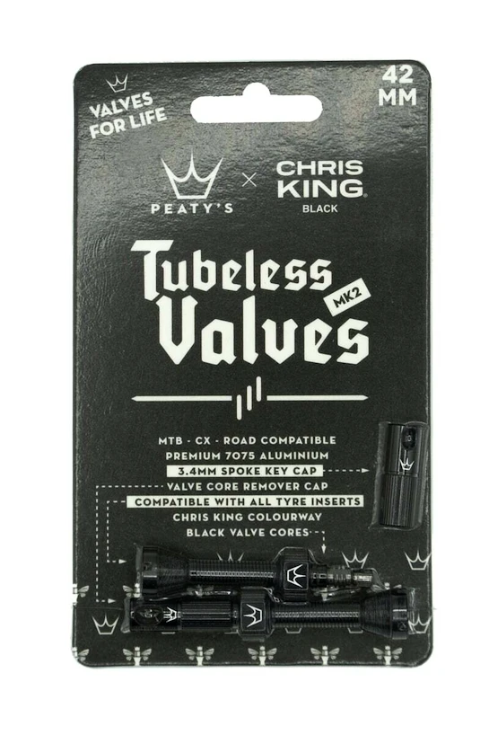 Tubeless ventiel PEATY'S  X chris king (mk2) black tubeless valves 42mm (ptv2-42-blk-12)