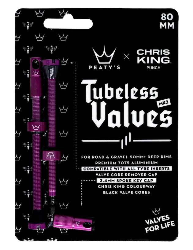 Tubeless ventiel PEATY'S  X chris king (mk2) punch tubeless valves - 80mm (ptv2-80-pun-12)