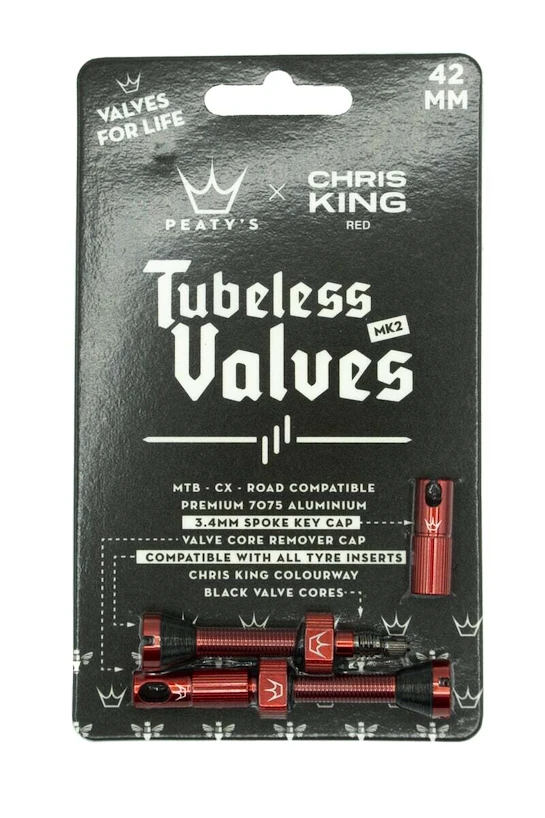 Tubeless ventiel PEATY'S  X chris king (mk2) red tubeless valves 42mm (ptv2-42-red-12)