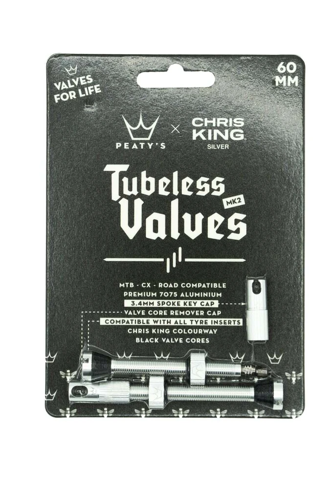 Tubeless ventiel PEATY'S  X chris king (mk2) silver tubeless valves 60mm (ptv2-60-sil-12)