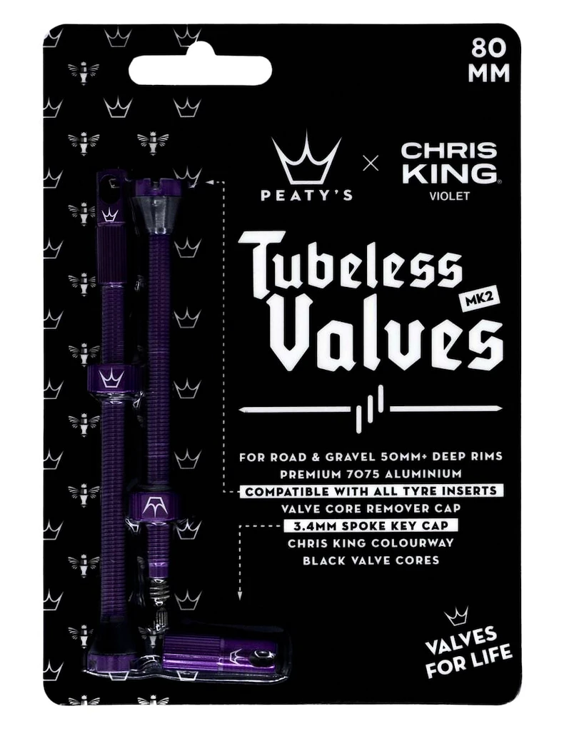 Tubeless ventiel PEATY'S  X chris king (mk2) violet tubeless valves - 80mm (ptv2-80-vlt-12)