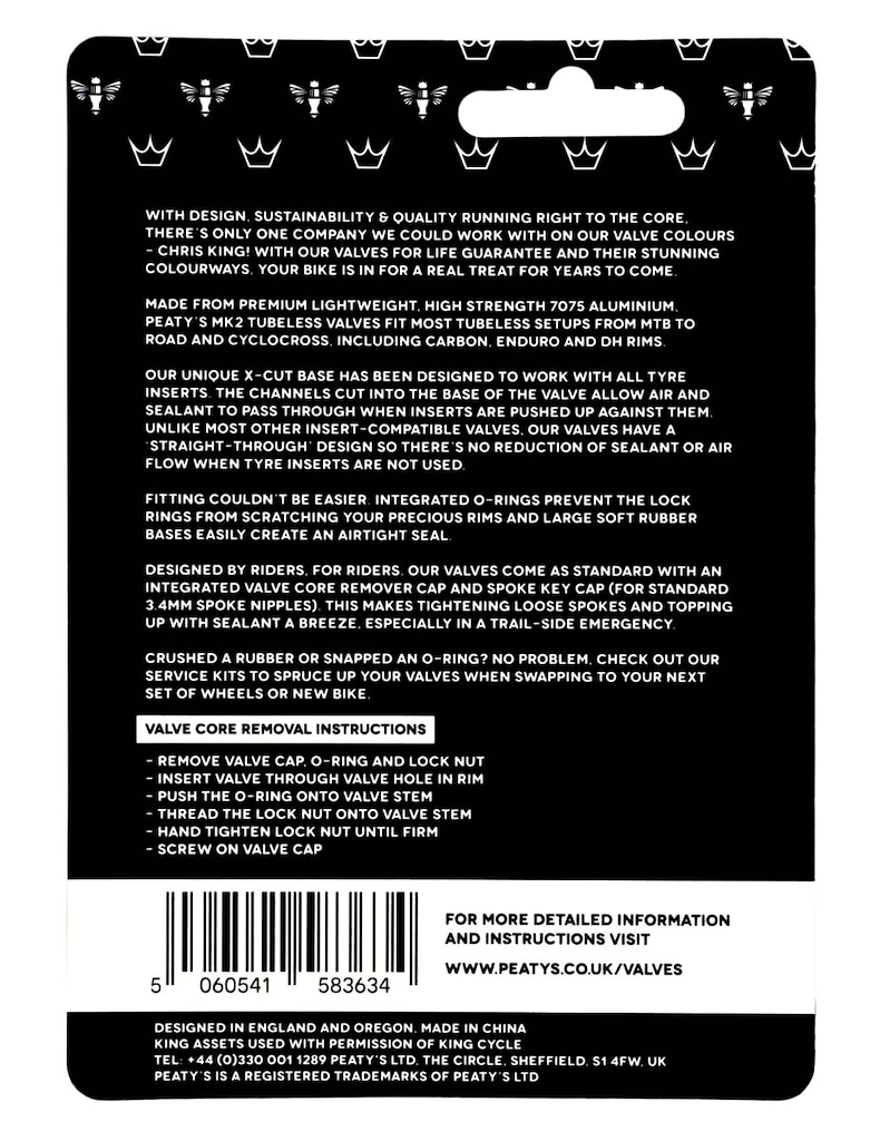 Tubeless ventiel PEATY'S  X chris king (mk2) violet tubeless valves - 80mm (ptv2-80-vlt-12)
