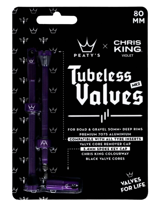 Tubeless ventiel PEATY'S  X chris king (mk2) violet tubeless valves - 80mm (ptv2-80-vlt-12)