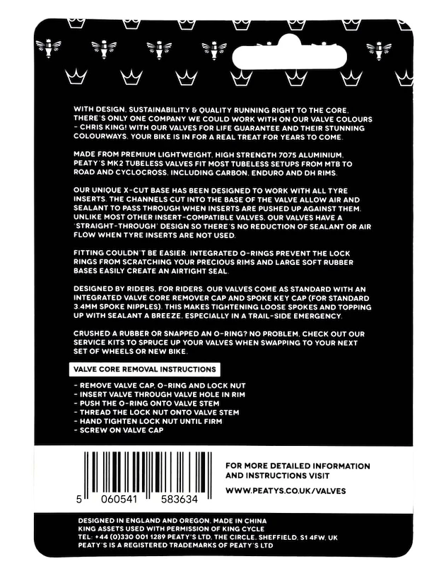 Tubeless ventiel PEATY'S  X chris king (mk2) violet tubeless valves - 80mm (ptv2-80-vlt-12)